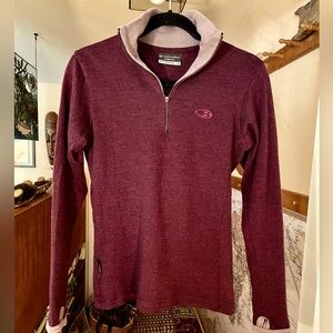 Icebreaker womens front 1/4 zip merino wool dark maroon/burgundy top size  M